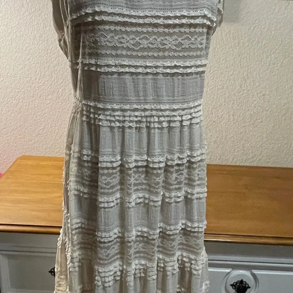 Eliza J Creme Crochet Lace Maxi Dress Women Sz 6 Tiered Lined Cottagecore Boho